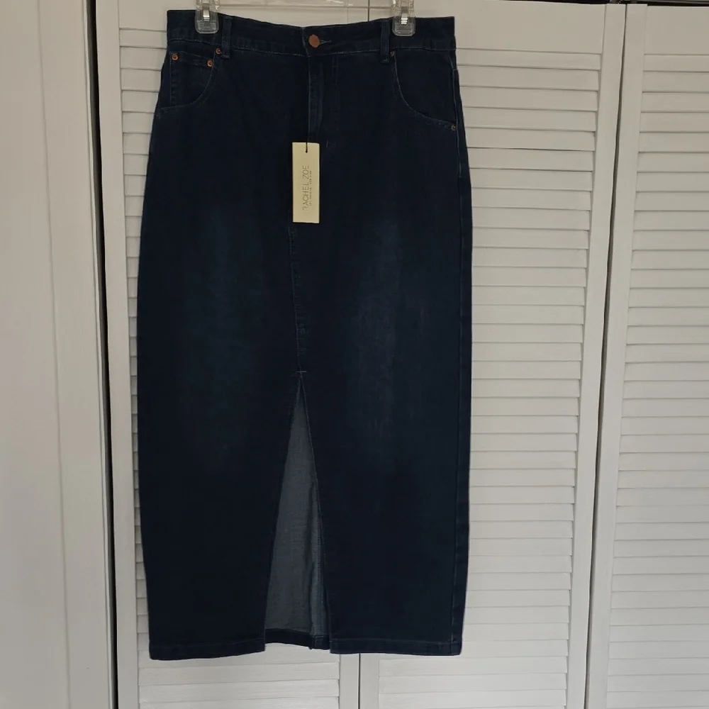 Rachel Zoe Dark Blue Denim Maxi Skirt with Front Slit - Picture 2 of 9